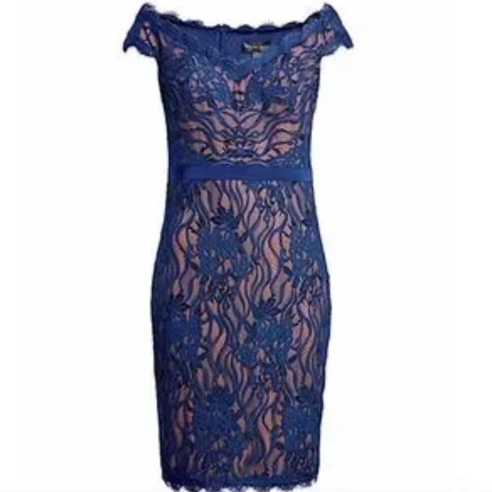 TADASHI SHOJI Darcy Navy Lace Formal Midi Dress